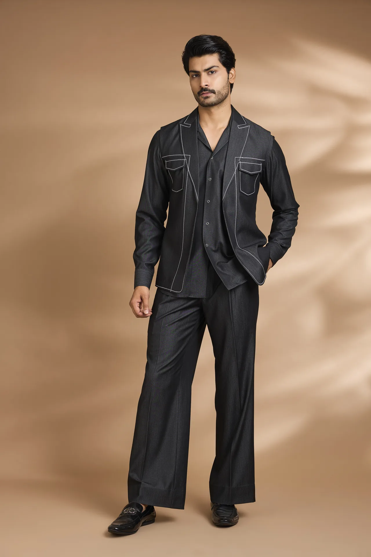 Black Three Piece Short Jacket Co-ord Set