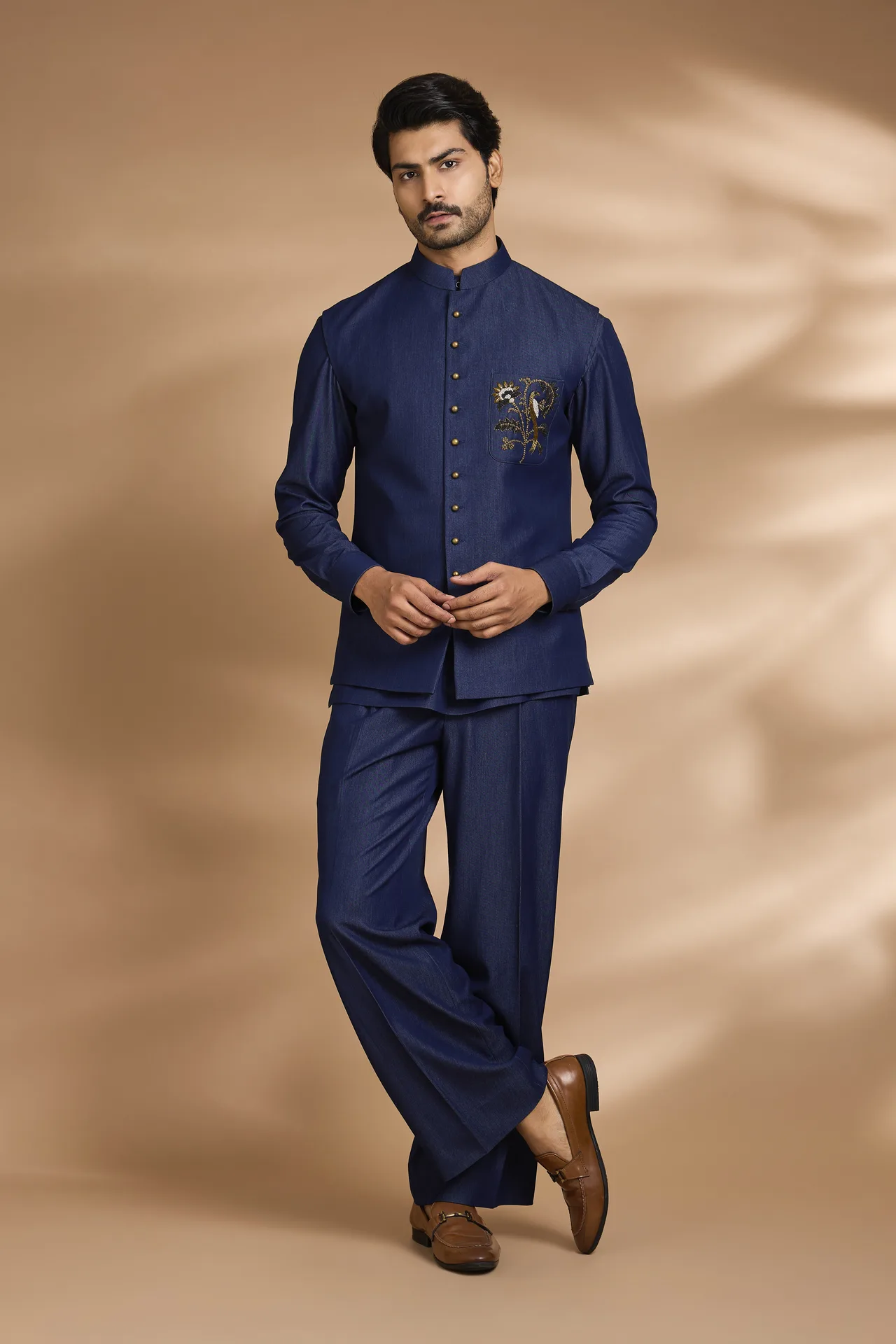 Indigo Three-Piece Short Jacket Co-ord Set