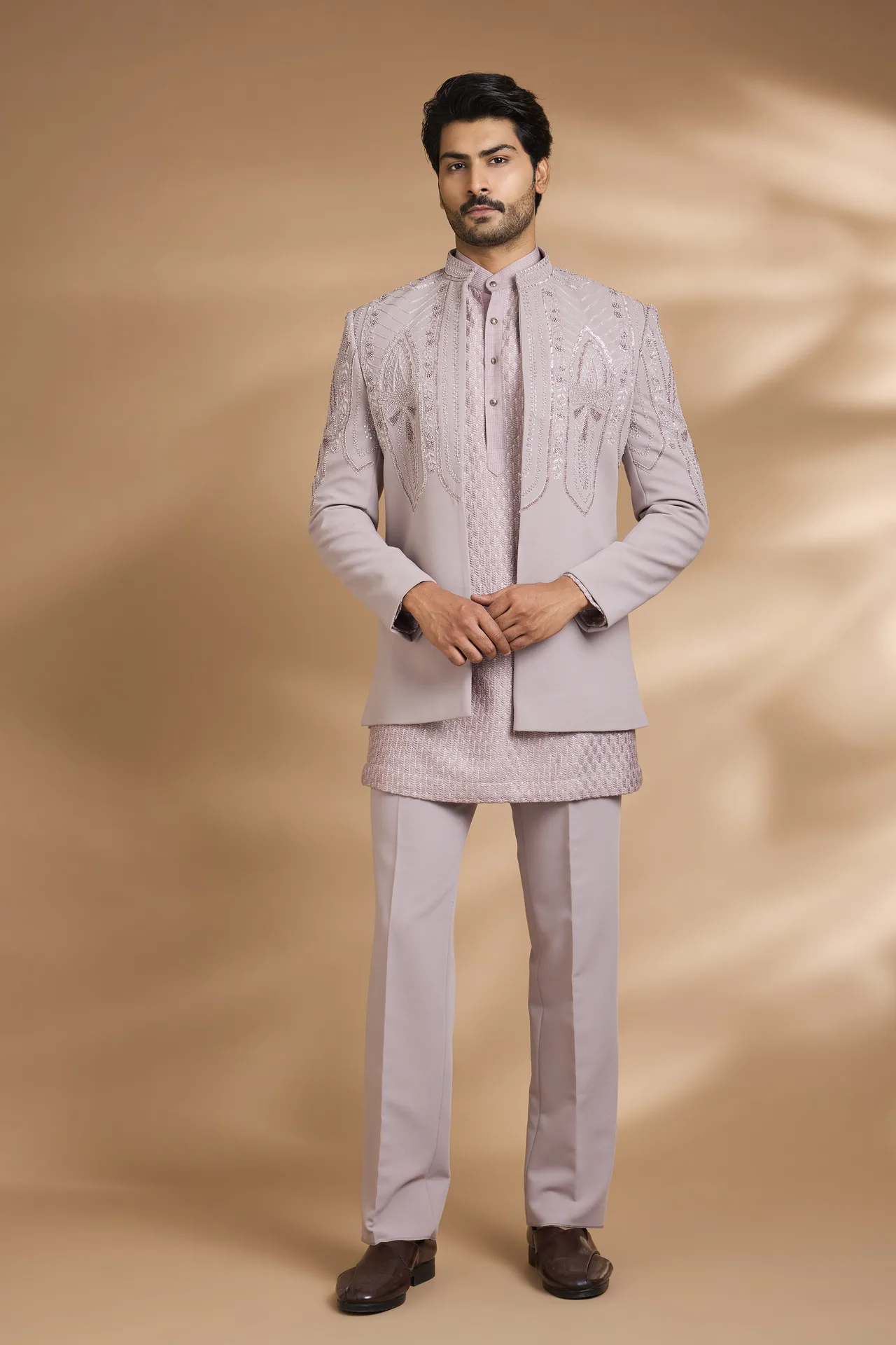 Lavender Open-Jacket Kurta Set