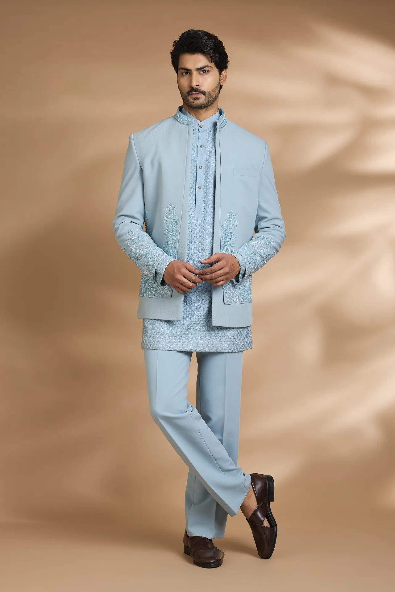 Powder Blue Indo-Western Bandgala